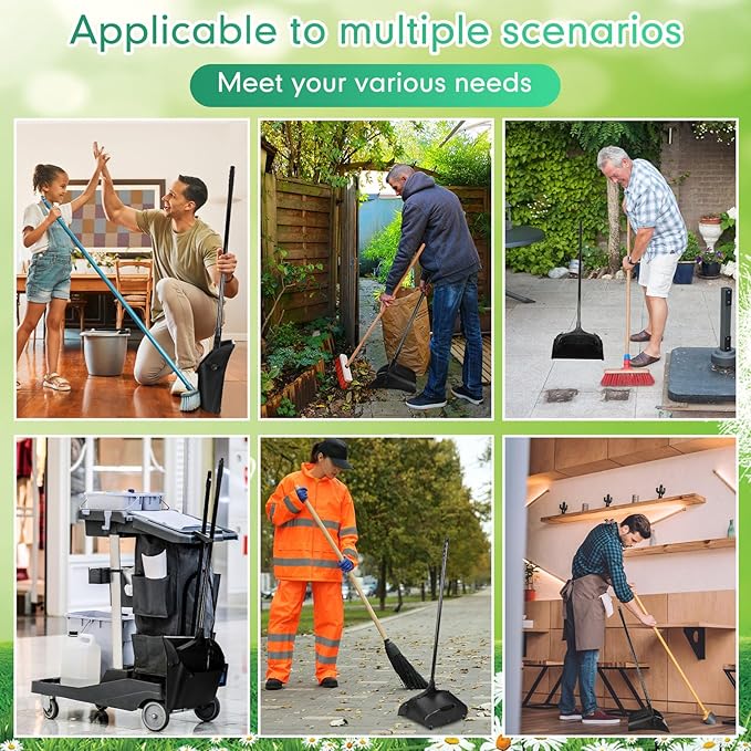 Maxcheck 12 Pcs 37 Inch Lobby Dust Pan Bulk Upright Lobby Dust Pan Plastic Commercial Dustpan with Long Handle Upright Standing Dustpan Heavy Duty for Office Home Indoor Outdoor Use (Black)