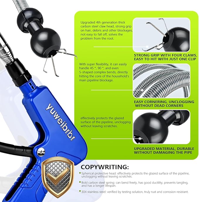 Toilet Drain Cleaner & Drain Snake - Toilet Drainage, Equipped with Flexible Grabbing Claw, Special Tool for Quick Cleaning, Reusable Bathroom Drain Cleaner, Prevents Damage to Inner Walls