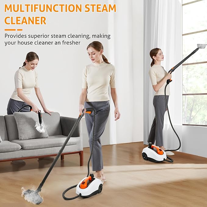 WICHEMI Steam Cleaner with Extension Pole, 61 oz, Steam Cleaner for Home, Adjustable Steam Pressure, 26 Accessories, Handheld Steam Cleaner for Walls, Gaps, Hard Floors, and Tiles