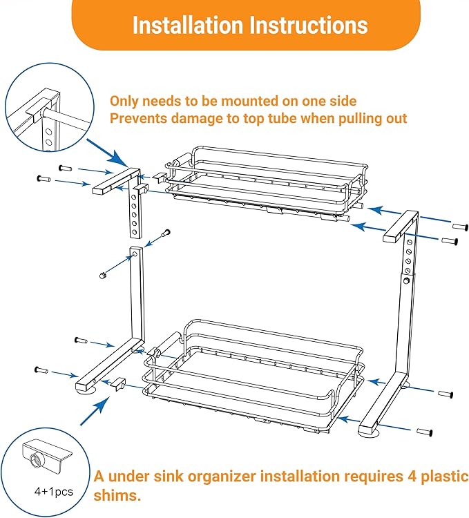 JYPS 2 Pack Under Sink Organizer, 2 Tier Pull out Under Kitchen Bathroom Sink Organizer and Storage, Metal Sliding Drawer for Cabinet Pantry Undersink Organizers Shelf