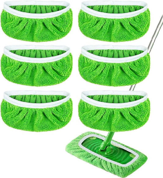 6 Pack Reusable Microfiber Mop Pads for Swiffer Sweeper - Wet & Dry Cleaning Cloths - Mop Head Replacement Washable Refills for Household Floors (6Pack Green)