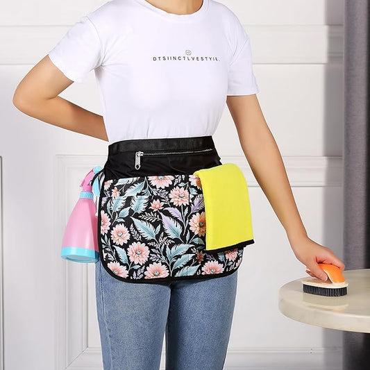 Small Size Cleaning Caddy Apron for Women with 5 Pockets, Professional Waterproof Cleaning Supplies for Housekeepers