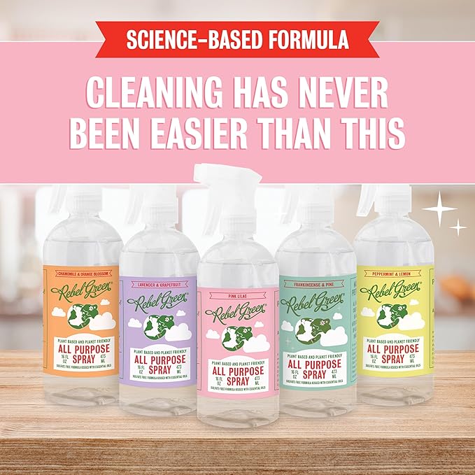 Rebel Green Natural All-Purpose Cleaning Spray - Plant-Based Multi-Surface Cleaner with Essential Oils for Kitchen, Bath, Countertops and More - Lilac Scent - 16 oz - 1 Pack