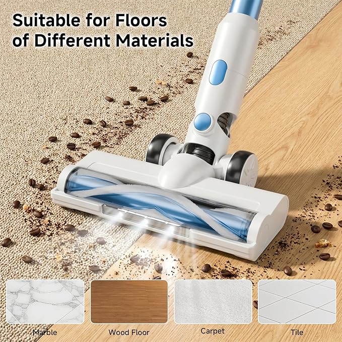 Cordless Vacuum Cleaner for Home - Lightweight, Stick Vacuum Clean with Rechargeable Battery, Max 45Mins Runtime, 8 in 1 Handheld Vacuum for Hardfloor & Carpets Pet Hair, Blue&White