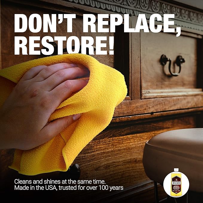 Milsek Antiques & Restoration Polish with Lemon Oil & Microfiber Cleaning Towel, 12-Ounce, ART-1, Yellow, Antique Cleaner & Cloth