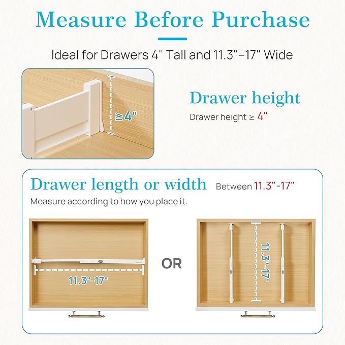 Vtopmart 12 Pack Drawer Dividers for Clothes, 4" High 11.3"-17" Adjustable Expandable Dresser Drawer Organizer, Plastic Drawers Separator for Dresser, Baby Clothes, Underwear, Kitchen & Office Storage