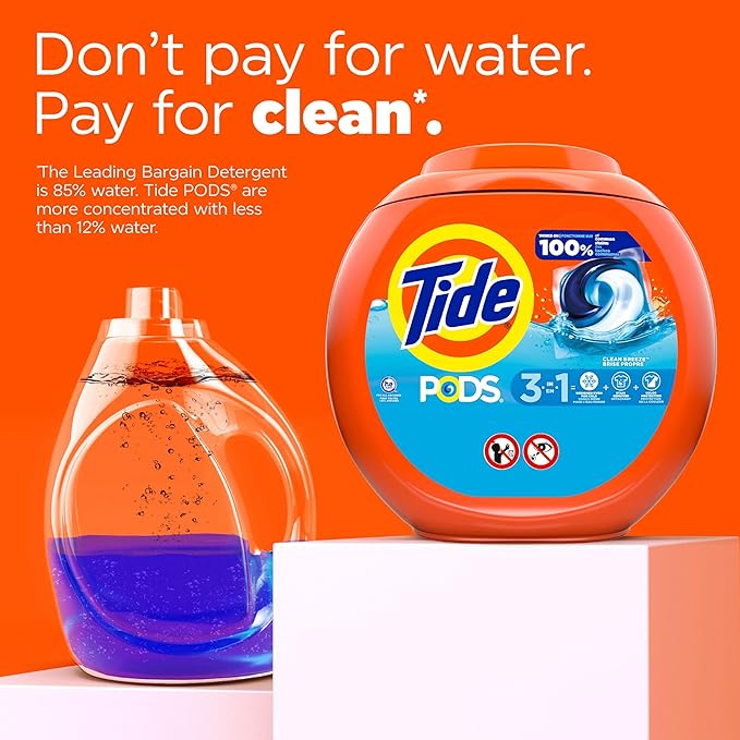Tide PODS laundry detergent pacs, 3-in-1 Stain Remover, Odor Fighter, Color Protector, 76 Count, HE compatible, Clean Breeze Scent