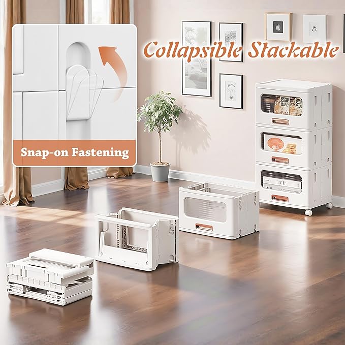 VECELO Stackable Storage Drawers Cabinet with Wheels, Storage Bins Pull Out, Waterproof Drawer Closet Organizer, Multi-Tier Stackable Design for Bedroom/Livingroom/Bathroom, Medium, 1-Tier