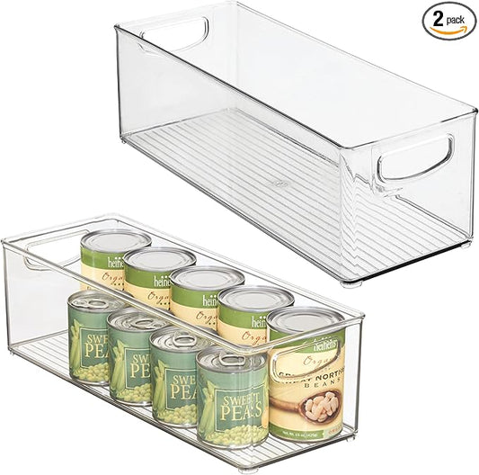 iDesign Plastic Stackable Pantry Bin - Storage Bin with Handles for Cabinets or Fridge - Set of 2 - Clear