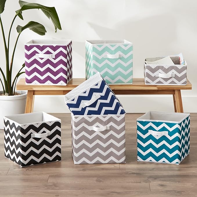 DII Non Woven Polyester Storage Bin, 11x11x5.5-inch, Chevron Gray, 2 Piece (Pack of 12)