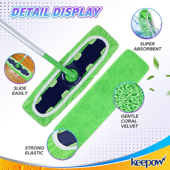 KEEPOW Reusable Mop Refill Pads Replacement Compatible with Swiffer XL, XL Wet Refills for Hardwood Floor Cleaning,4 Pack