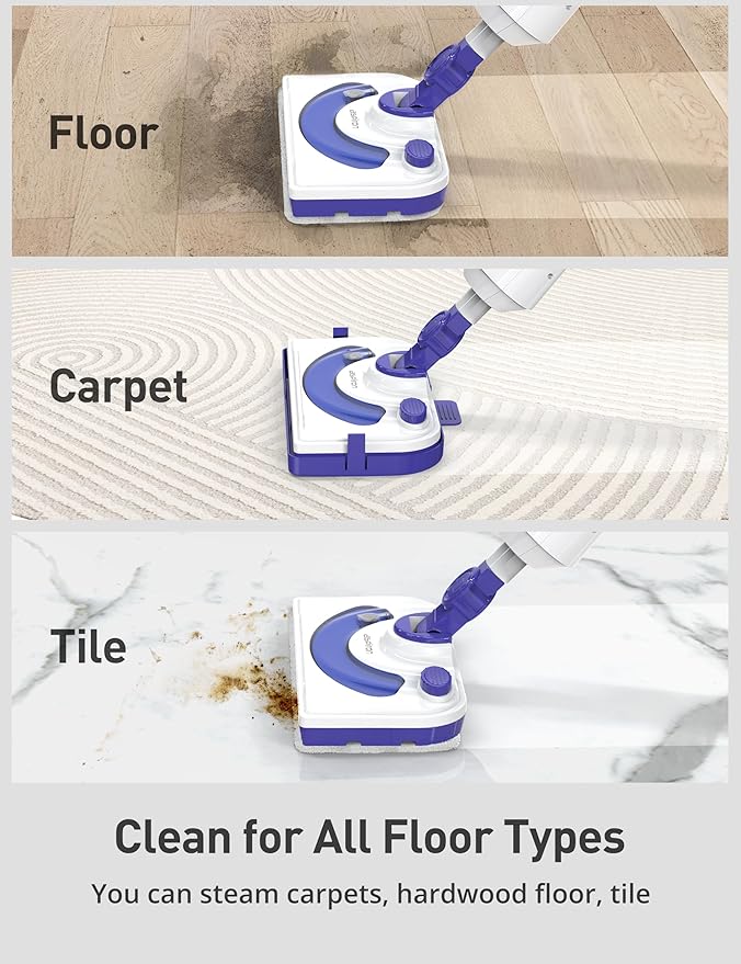 Professional Steam Mop Cleaner, 1300W Floor Steamer with Detergent Chamber, 25S Heat Up, Lightweight Steamer for Cleaning with 2 Washable Pads, Safe for Tiles, Upholstery, Carpet, Hardwood, Blue