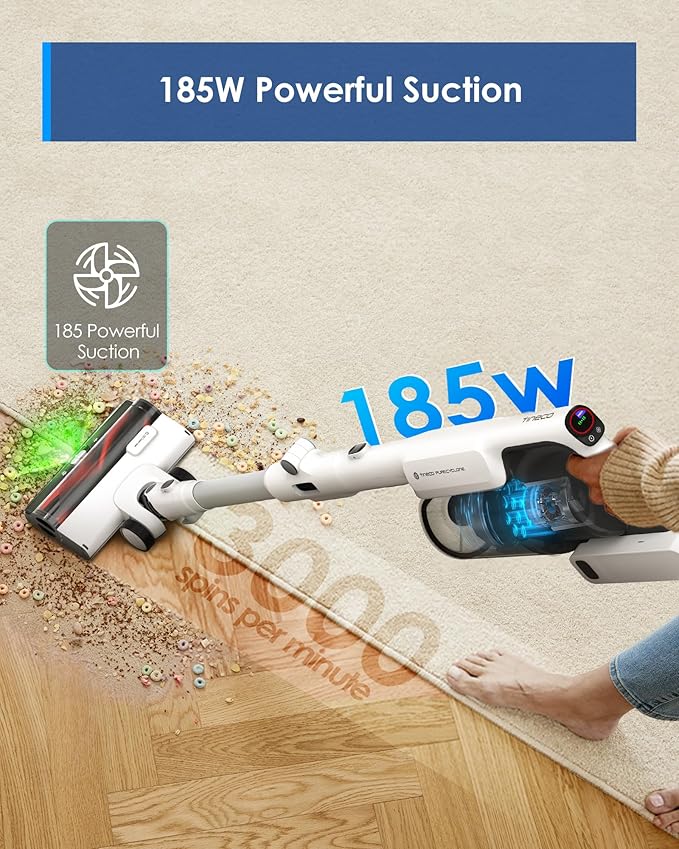 Tineco Pure ONE A50S Cordless Stick Vacuum Cleaner, 3DSense Power Brush with 1L Larger Dustbin, 185W Suction, PureCyclone Tech, Easily Tackles Large Debris