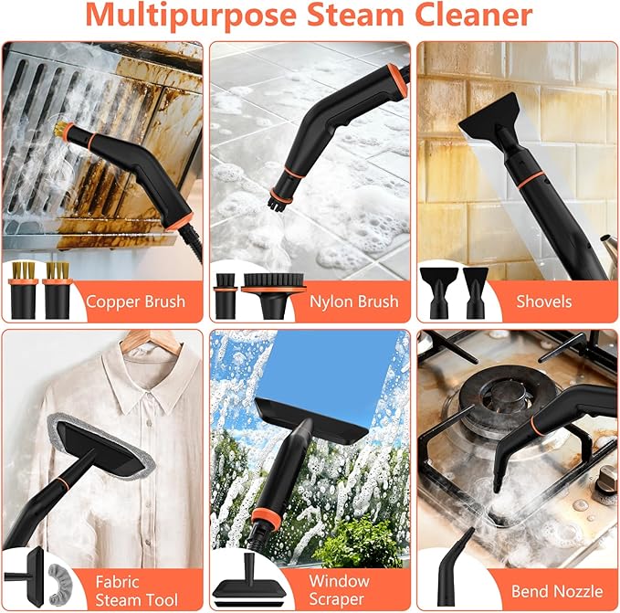 Steam Cleaner, Portable Steamer for Cleaning with 15pcs Accessories, 6-Level Adjustable, 15s Heat-Up, Handheld Steam Cleaner for Home, Tile, Grease, Dirt, Car Detailing, Christmas Gifts for Women, Men