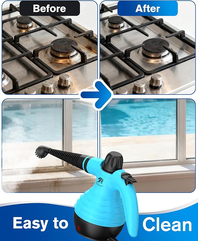 MLMLANT Steam Cleaner, multi-functional portable steam cleaner with a safety lock and a 9-piece accessory set, suitable for steam cleaning carpets, sofas, mattresses, car seats, kitchens