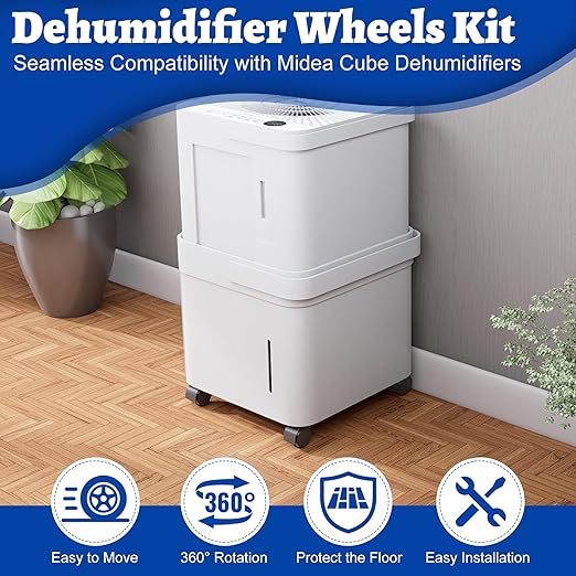 Dehumidifier Wheel Kit Compatible with Midea Cube Dehumidifier, Easy-Move Wheel Casters for Basement Dehumidifiers Mobilization, Replacement Wheel Accessories, 4 Pcs, Black
