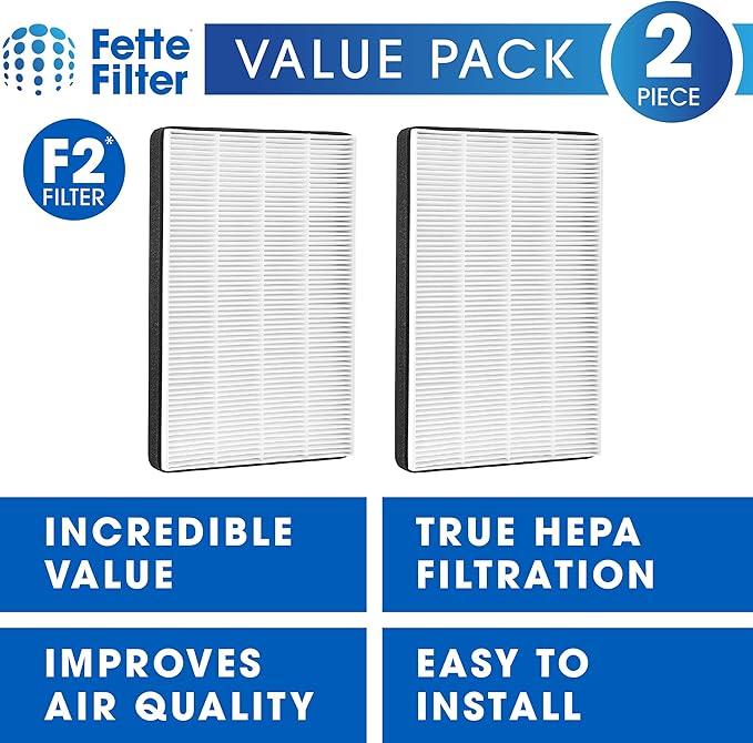 Fette Filter - 2 Premium True HEPA Filters Compatible with 3M F2 / A2 Air Purifier Filter for Models #'s FAP-C02WA-G2,FAP-C03BA-G2, FAP-T03BA-G2, FAP-C02-F2, FAP-SCO2N, FAP-T03-F2 13"x8.2" - Pack of 2