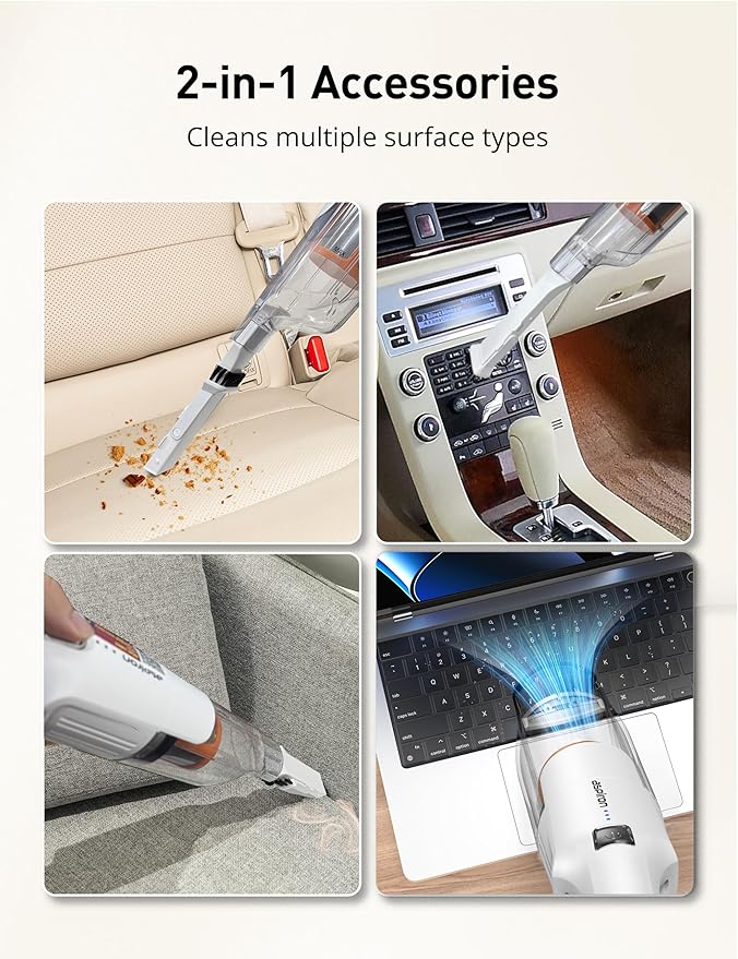 Aspiron Cordless Handheld Vacuum, 24KPA Powerful Car Vacuum, 2-Speed, 2 Charging Methods, Wireless Charger, Ergonomic Handle, Portable Rechargeable Vacuum Cleaner for Car, Home, Cream White