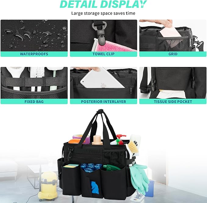 Wearable Cleaning Caddy Bag for Cleaning Supplies,Large Capacity Cleaning Organizer Tote Bag for Cleaners Housekeepers