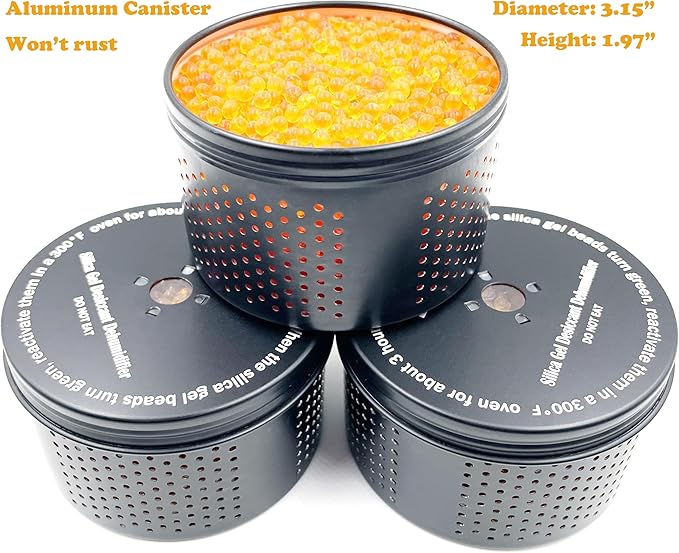 Gun Safe Dehumidifier 200g - Small Reusable Indicating Silica Gel Canister, Portable Moisture Absorber Prevents Corrosion for 80 Cubic Feet Gun Cabinets & Safes, Black