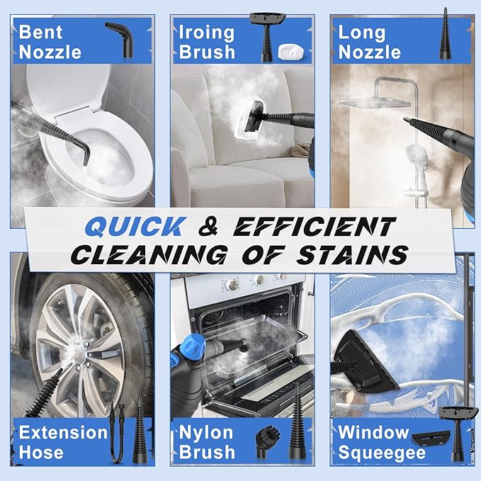Handheld Steam Cleaner - 275°F High Temperature Fast Heating Multi-Purpose Portable Deep Steam Cleaner for All Surfaces With 9pcs Accessories, 100% Chemical-Free Steamer for Cleaning Home Car Grout
