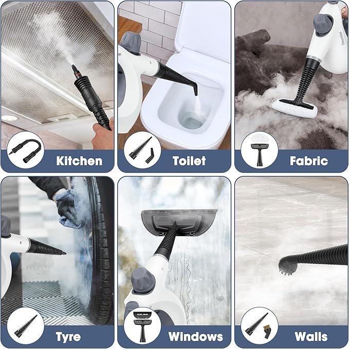 Pressurized Handheld Steam Cleaner with 14 pcs Accessories 15.2OZ Multi-Purpose Portable Steamer for Cleaning, Multi-Surface Steamer for Home, Floor, Grout