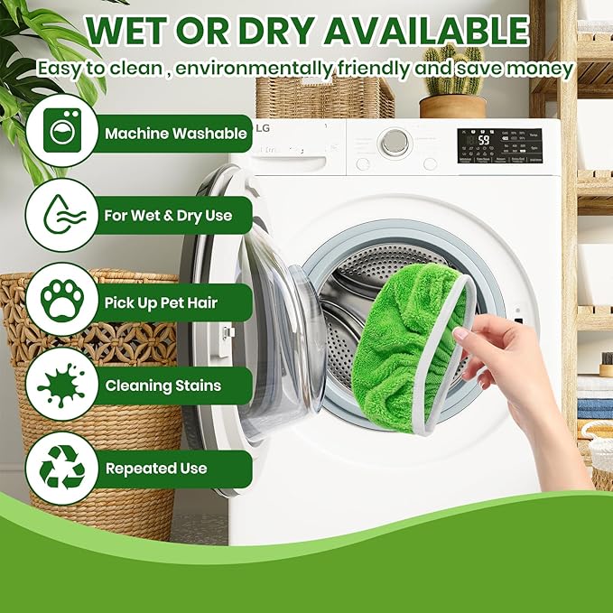 12 Pack Reusable Microfiber Mop Pads - Compatible with Swiffer Sweeper Mop, Washable Dry & Wet Sweeping Cloths Refills for Hardwood Laminate Tile Floor Cleaning