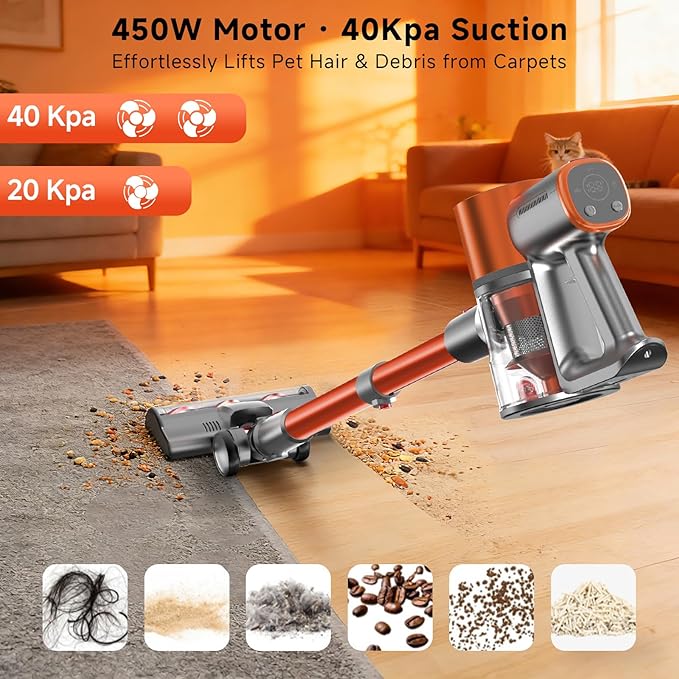Stick Cordless Vacuum Cleaner - Lightweight Handheld Vacuum with Self Standing, Removable Battery with 45min Running Time, Anti-tangle Wireless Vacuum for Home Pet Hair/Hardwood Floor/Carpet OB