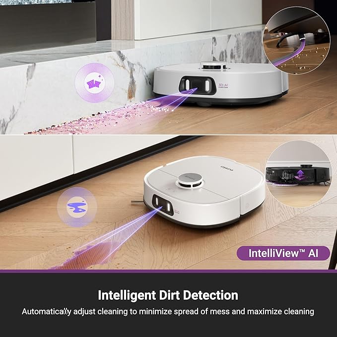 Eureka J15 Pro Ultra Robot Vacuum and Mop with Self Emptying Base, 16,200 Pa Suction, Flex-Arm Design Mop, Auto Mop Hot Water Washing & Hot Air Drying, Anti-Tangle, AI Obstacle Avoidance, White