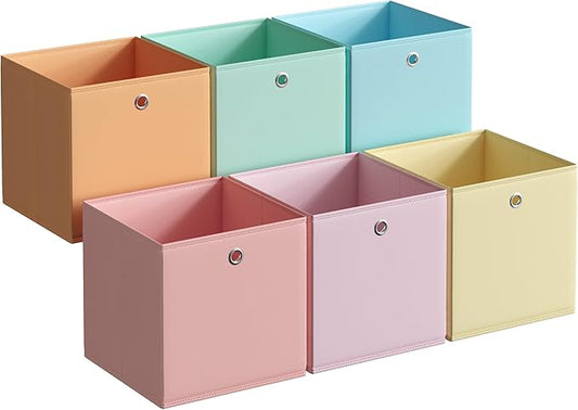 SONGMICS Storage Cubes, Set of 6 Odorless Foldable Storage Boxes, 13 x 13 x 13 Inches, Closet Organizers for Shelf, Rainbow Storage Bins, Colorful Fabric Bins for Bedroom, Living Room URFB233X01