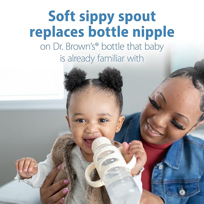 Dr. Brown's Milestones Sippy Spout Bottles, Wide-Neck & Narrow, 100% Silicone Handles, Easy-Grip, 9oz/270mL & 8oz/250mL, Black & Ecru, 2-Pack, 6m+