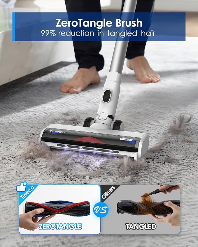 Tineco Pure ONE Station Cordless Vacuum Cleaner with 3L Auto Dust Base, Smart Stick Vacuum Cleaner Powerful Suction & Lightweight, ZeroTangle Brush for Hard Floor, Carpet & Pet Hair, White