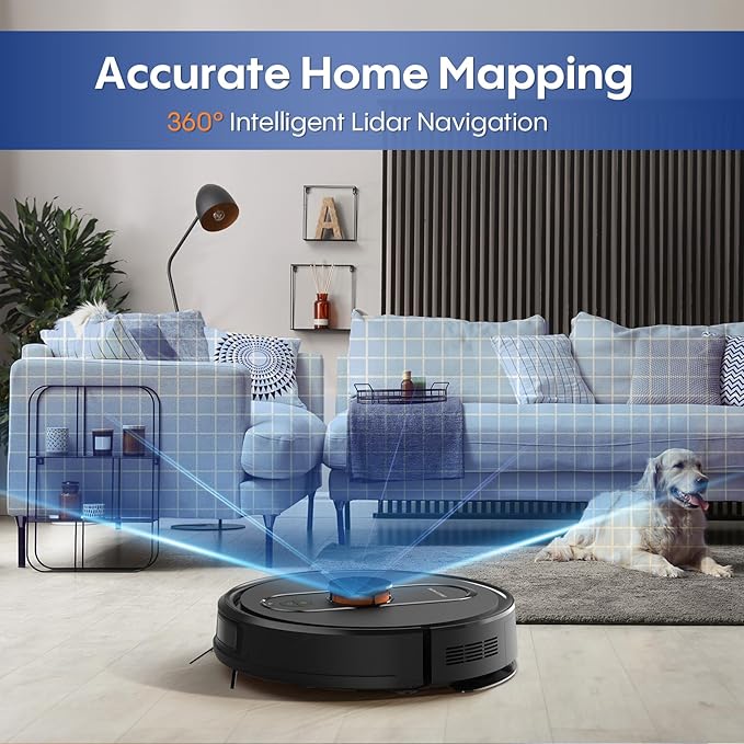 Robot Vacuum and Mop with LiDAR Navigation, 5000Pa Robot Vacuum Cleaner with Self-Emptying, 90-Day Hands-Free,Mapping, Wi-Fi/App/Alexa Control, Ideal for Pet, Hard Floors, Carpet
