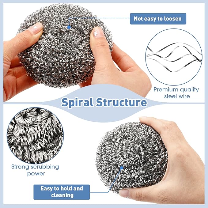 Roshtia 40 Pcs Stainless Steel Scrubber Bulk Large Steel Wool Scrubber 50 Gram Stainless Scourers Sponges Scouring Pads for Cleaning Dishes, Stoves, Pots, Pan, Cooker Hoods