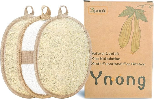 Natural Loofah Exfoliating Body Scrubber Pads, Bath Loofah for Women & Men, 100% Plant-Based Shower Luffa Sponge (3-Pack)