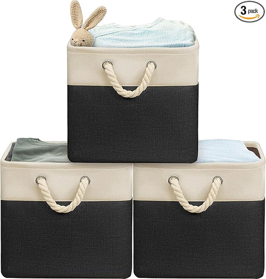 Simple Houseware Fabric Storage Cubes, 13" x 13" Storage Bin, 3 Pack, Black