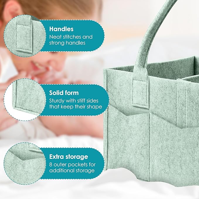Cute Castle 2 Pack Diaper Caddy Organizer - Portable Baby Caddy Organizer with Handle, Nursery Storage Bin and Car Organizer for Girls, Boys - Baby Gift Basket - Green, Large