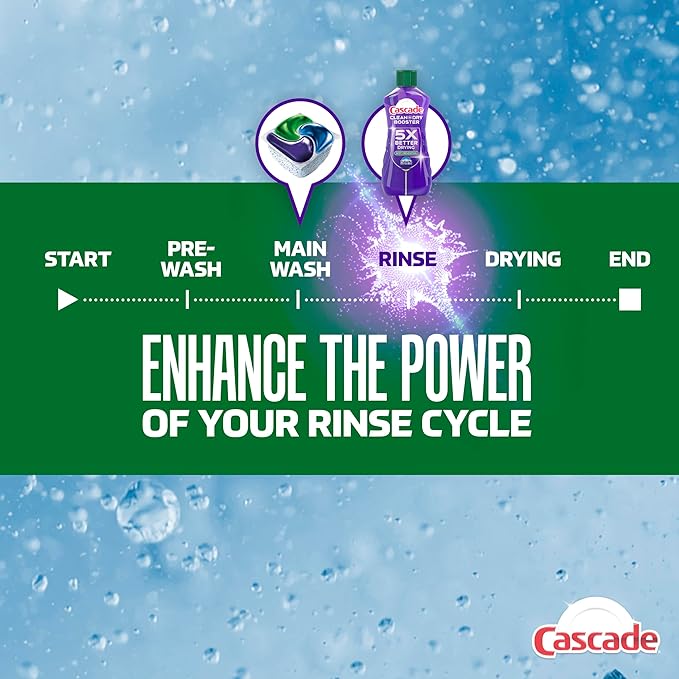 Cascade Rinse Aid Clean & Dry Booster Dishwasher Liquid, Gel & Detergent Pods for Sparkling Clean Dishes, Dishwasher Soap Tablets & Rinse Aid Dry Booster, 30.5oz