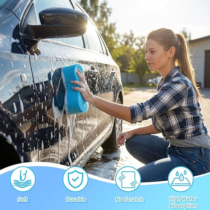 Tioncy 8 Pcs Giant Car Wash Sponges 9 x 4.7 x 3 Inch Extra Large Car Cleaning Bone Sponges Bulk All Purpose Easy Grip Thick Foam Scrubber for Boat Garage Kitchen Bathroom Household Cleaning (Blue)