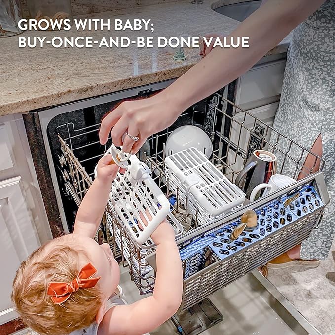 Prince Lionheart Made in USA High Capacity 3-in-1 Dishwasher & Spill Proof Vave Cleaner Basket for Toddlers Bottle Parts & Accessories, Fits All Dishwashers, 100% Recycled Plastic,White (Pack of 6)