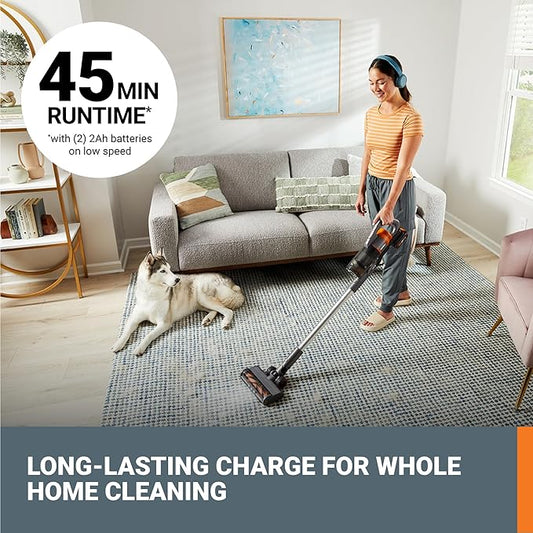WORX 20V Cordless Stick Vacuum WX038L.1, Powerful Cordless Vacuum Cleaner 25Kpa High Suction for Pet Hair, Lightweight Handheld Vacuum Cleans Floors Carpet Car – Battery & Charger Included