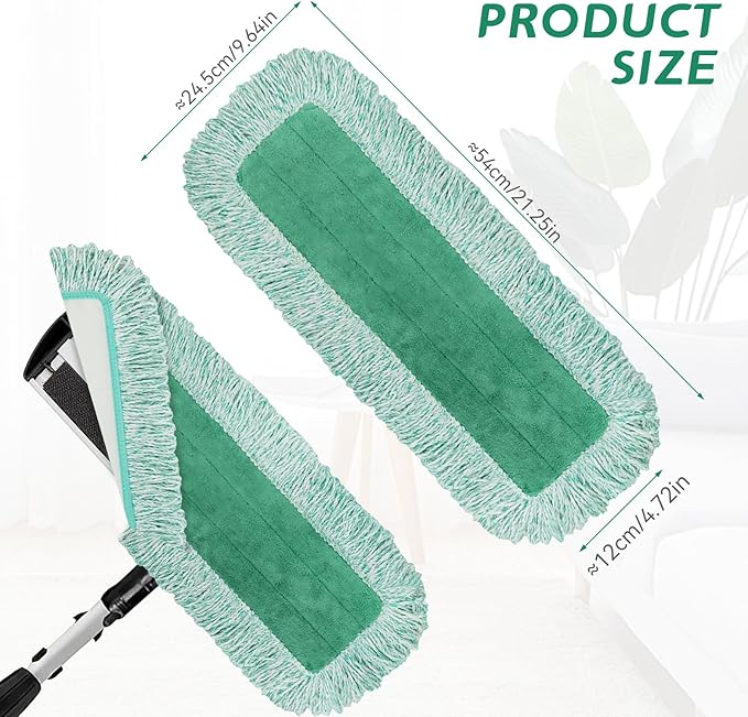 Commercial Products Dust Pad with Fringe for Rubbermaid 18” - 18 Inch Green Microfiber Dust Mop Refills Heavy-Duty Cleaning for Hardwood/Tile/Laminated Floors in Kitchen/Lobby/Office (6 Counts)