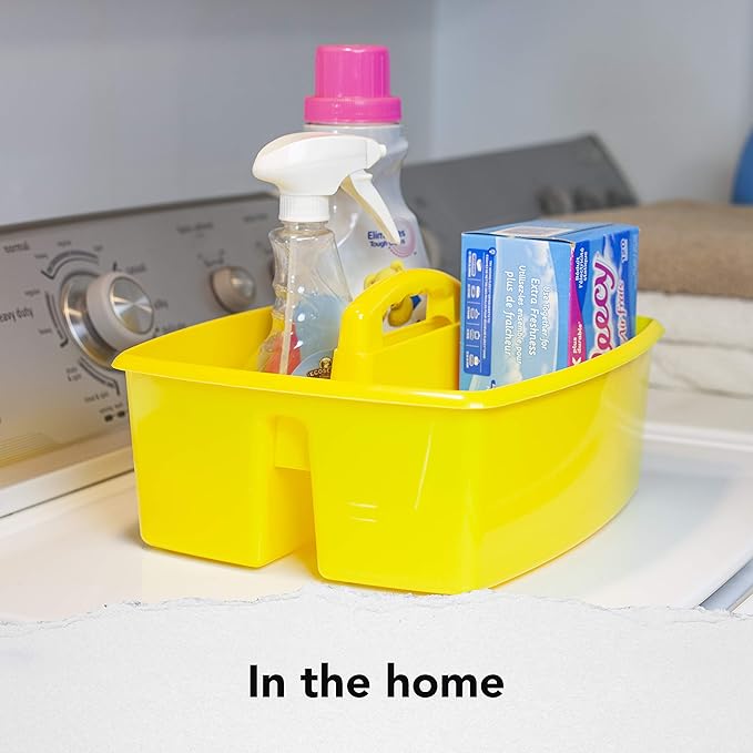 Storex 2-Compartment Large Craft Caddy – Multipurpose Classroom Organizer with Handle, Yellow, 1-Pack (00957C06C)