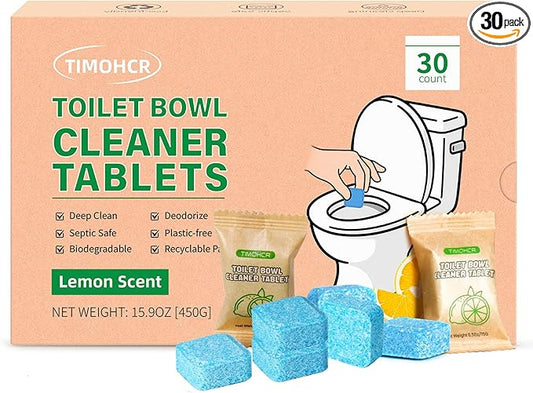 Toilet Bowl Cleaner Tablets 30 Big Pack Fast Dissolve Plastic-free Septic Safe Deodorize Remove Rust Stains, Hard Water Ring Remover, Toilet Cleaning