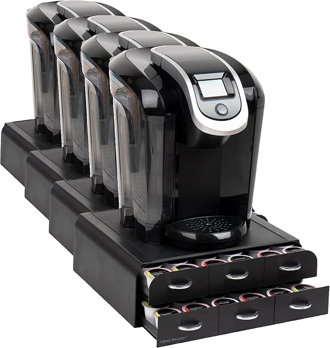 Mind Reader Single Serve Coffee Pod Organizer with 2 Drawers, 72 Pod Capacity, Countertop, 14"L x 12.25"W x 4.75"H, Black (Pack of 4)