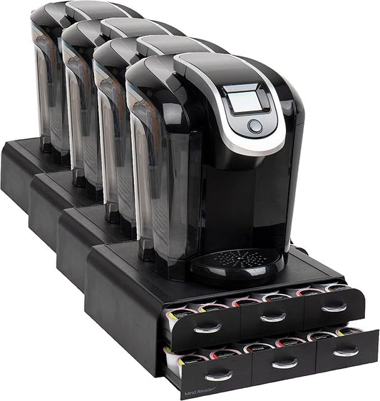 Mind Reader Single Serve Coffee Pod Organizer with 2 Drawers, 72 Pod Capacity, Countertop, 14"L x 12.25"W x 4.75"H, Black (Pack of 4)