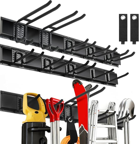 64 Inches Garage Tool Organizer Wall Mount, Tool Storage Rack Wall Mount, Heavy Duty Garden Wall Organizer System for Yard, garage and Shed, Tool Holder for Hanging Rake Snowboard Broom Mop