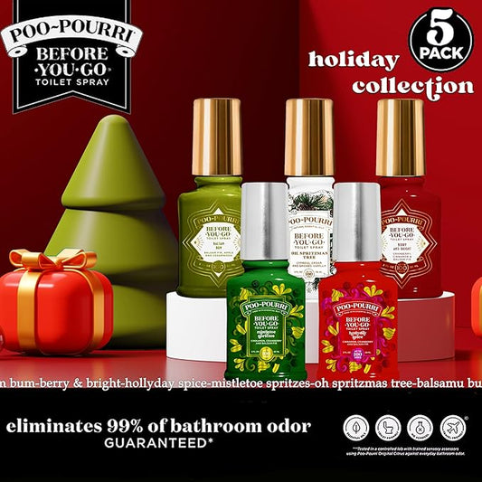 Poo-Pourri Before-You-Go Toilet Spray Holiday set, Hollyday Spice, Mistletoe Spritzes, Oh Spritzmas Tree, Berry and Bright, Balsam Bum