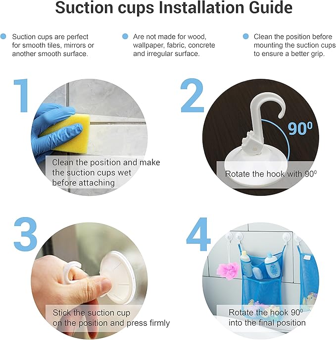 2 x Mesh Bath Toy Organizer + 6 Ultra Strong Hooks – The Perfect Bathtub Toy Holder & Bathroom or Shower Caddy – These Multi-use Net Bags Make Baby Bath Toy Storage Easy – For Kids & Toddlers