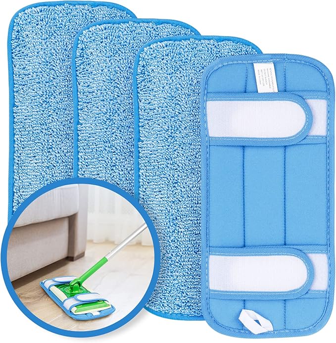HOMEXCEL Microfiber Reusable Mop Pads Compatible with Swiffer Sweeper- Machine Washable Microfiber Pad Refills for Household Cleaning-Floor Cleaning Mop Head Pads Work Wet and Dry-Pack of 4